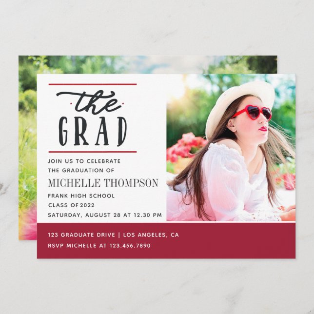 Red and White Graduation Party Invitation (Front/Back)