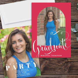 Red and White Graduation Photo Arch Party Invitation