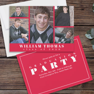 Red and White Graduation Photo Collage Invitation