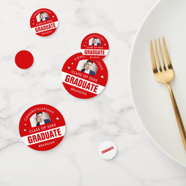 Red and White Graduation Photo Custom Confetti (Group)
