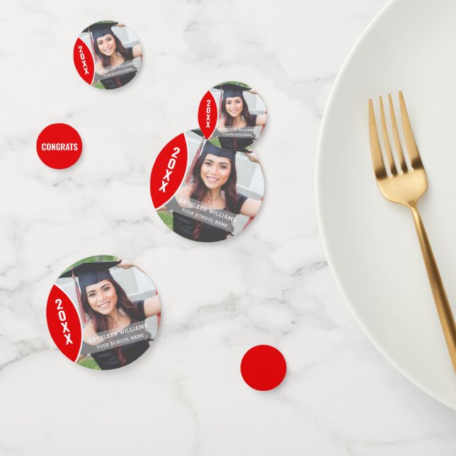 Red and White Graduation Photo Personalised Confetti (Group)