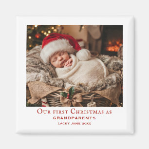 Red and White Grandparents First Christmas  Photo  Magnet