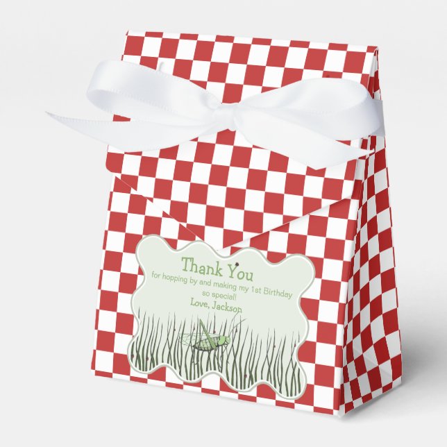Red and White Grasshopper Kids Birthday Thank You Favour Box (Front Side)