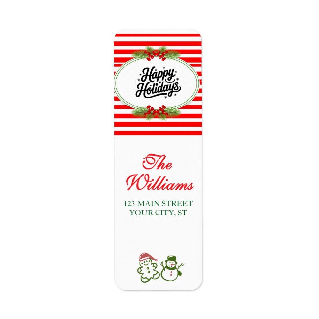 Red and White Happy Holiday Return Address Label (Front)
