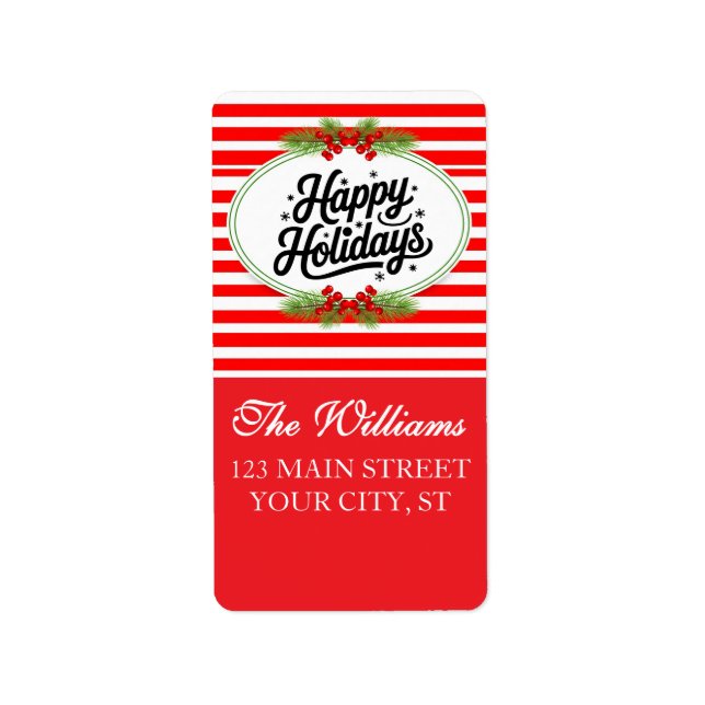 Red and White Happy Holiday Return Address Label (Front)