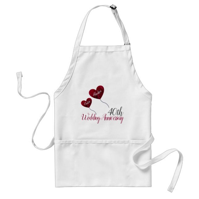 red and white heart 40th ruby wedding anniversary standard apron (Front)