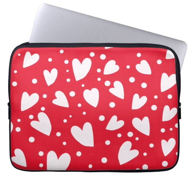 Red and White Heart Pattern | Cute Valentine Love  Laptop Sleeve (Front)