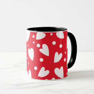 Red and White Heart Pattern Cute Valentine Love Mug