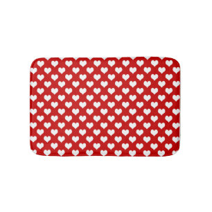 Red and White Heart Pattern Fabric  Bath Mat