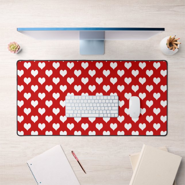 Red and White Heart Pattern Fabric  Desk Mat (Office 1)