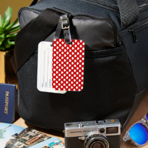 Red and White Heart Pattern Fabric Luggage Tag