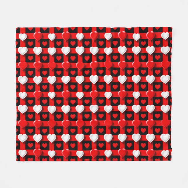 Red And White Heart Pattern Fleece Blanket (Front (Horizontal))