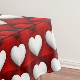 Red And White Heart Pattern Tablecloth