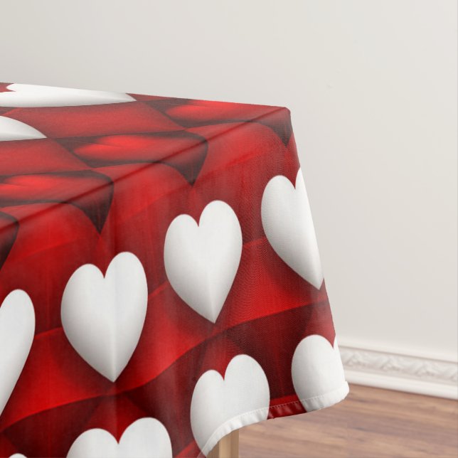Red And White Heart Pattern Tablecloth (In Situ)