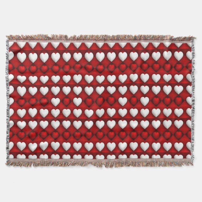 Red And White Heart Pattern Throw Blanket (Front)