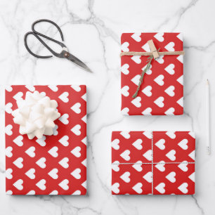 Red and White Heart pattern  Wrapping Paper Sheet