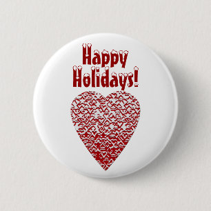 Red and White Heart. Patterned Heart Design. 6 Cm Round Badge