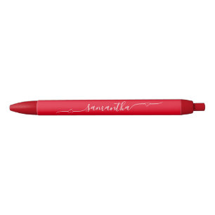 Red and White Heart Swash Signature Name Black Ink Pen