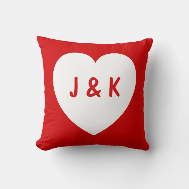 Red and White Heart Symbol Pillow (Front)