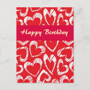 Red and white hearts Birthday Postcard