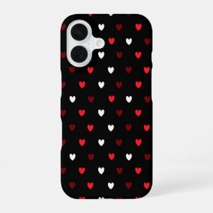 Red and white hearts on black iPhone 16 case
