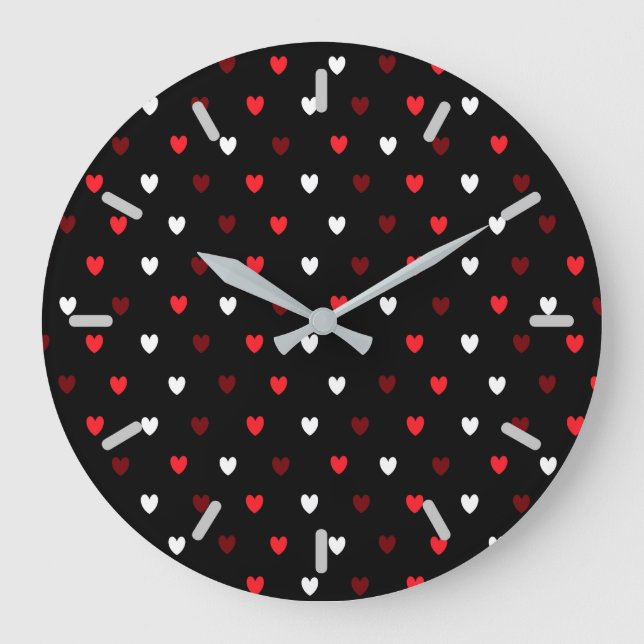 Red and white hearts on black large clock (Front)