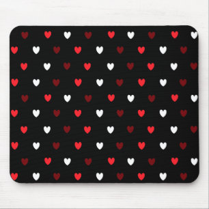 Red and white hearts on black mouse pad