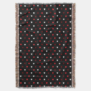 Red and white hearts on black throw blanket