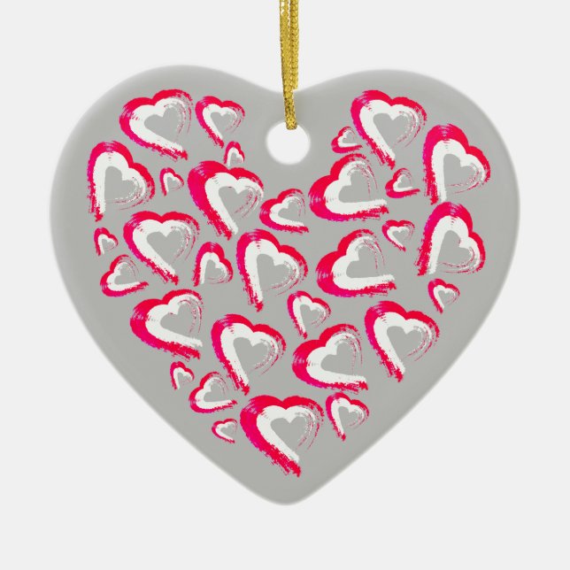  Red and White Hearts Ornament (Front)
