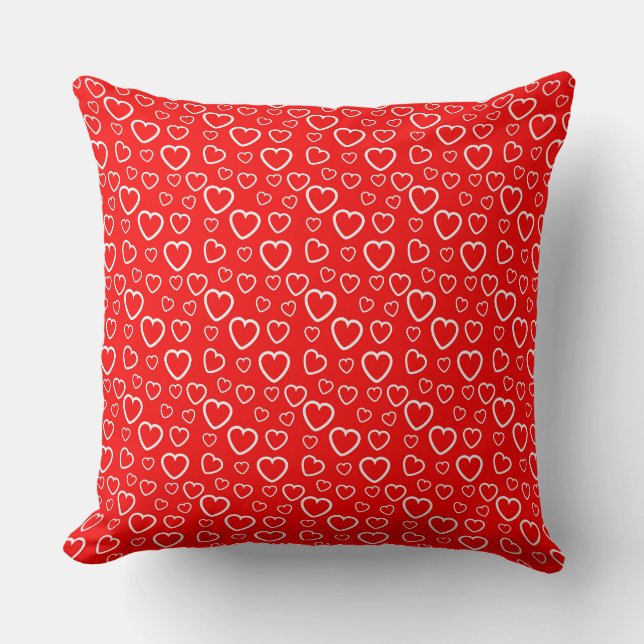 Red and White Hearts Pattern Cushion (Front)