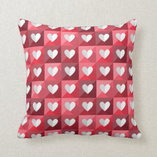 Red And White Hearts Pattern Cushion