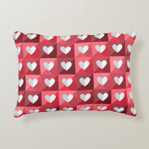 Red And White Hearts Pattern Decorative Cushion