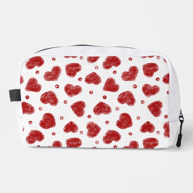 Red and White Hearts pattern Dopp Kit (Front)
