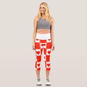 Red and white hearts pattern High Waisted Capris