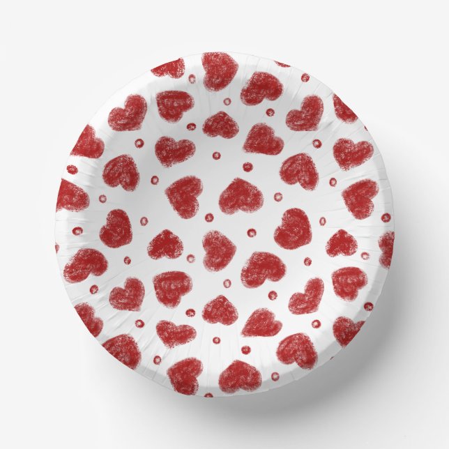 Red and White Hearts pattern Paper Plate (Front)