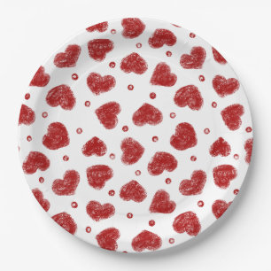 Red and White Hearts pattern Paper Plate