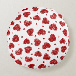 Red and White Hearts pattern Round Cushion