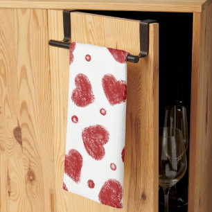 Red and White Hearts pattern Tea Towel