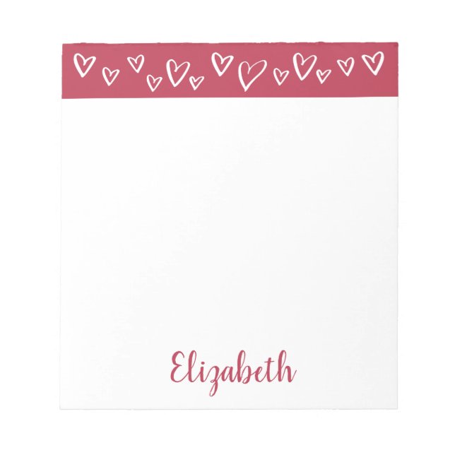 Red and White Hearts Personalised Stationery Notepad (Front)