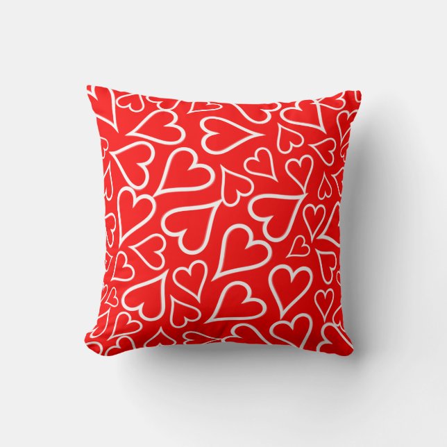 Red and White Hearts Valentines Day Cushion (Front)