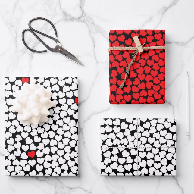 Red and White Hearts Wrapping Paper Sheet (Front)