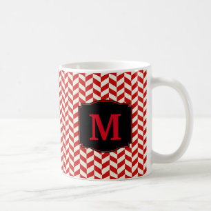 Red and White Herringbone Chevron Pattern Coffee Mug