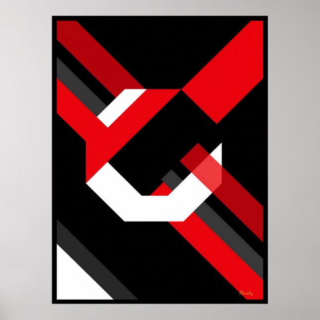 Red and White Hexagon Bauhaus Minimalist Design Poster (Front)