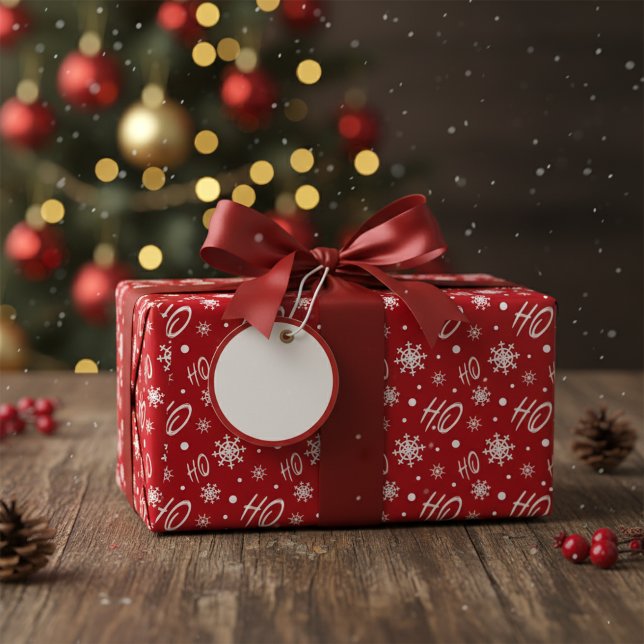 Red and White Ho Ho Ho Snowflake Pattern Wrapping Paper (Creator Uploaded)