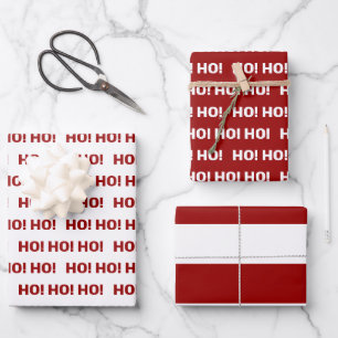 Red and White Ho Ho Ho! Stripes Wrapping Paper Sheet