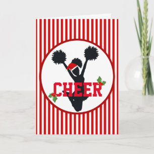 Red and White Holiday Cheer Cheerleader Silhouette Card
