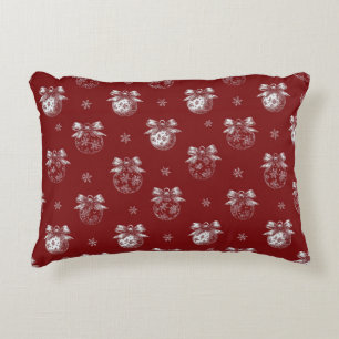 Red and White Holiday Ornament Toile De Jouy Decorative Cushion