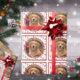Red and White Holiday Pet Photo Wrapping Paper