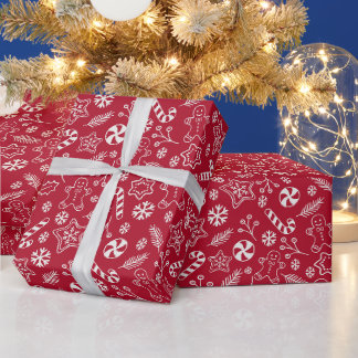 Red and White Holiday Seamless Pattern Wrapping Paper