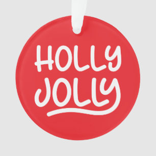 Red and White Holly Jolly Typography Photo Ornament